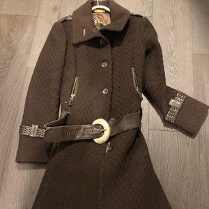 COPY - Mackage Long Wool Coat with Braided Belt in Brown